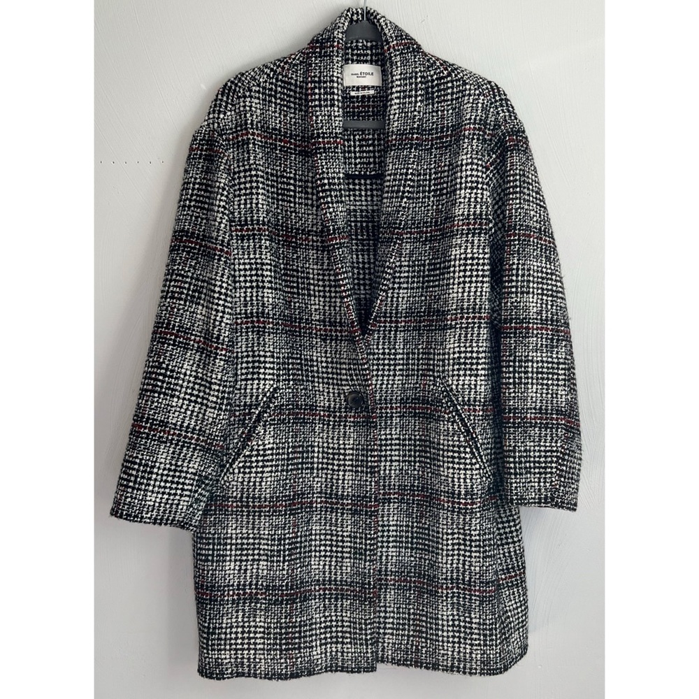 Etoile Isabel Marant Single Button V Neck Checkered Plaid Coat Jacket